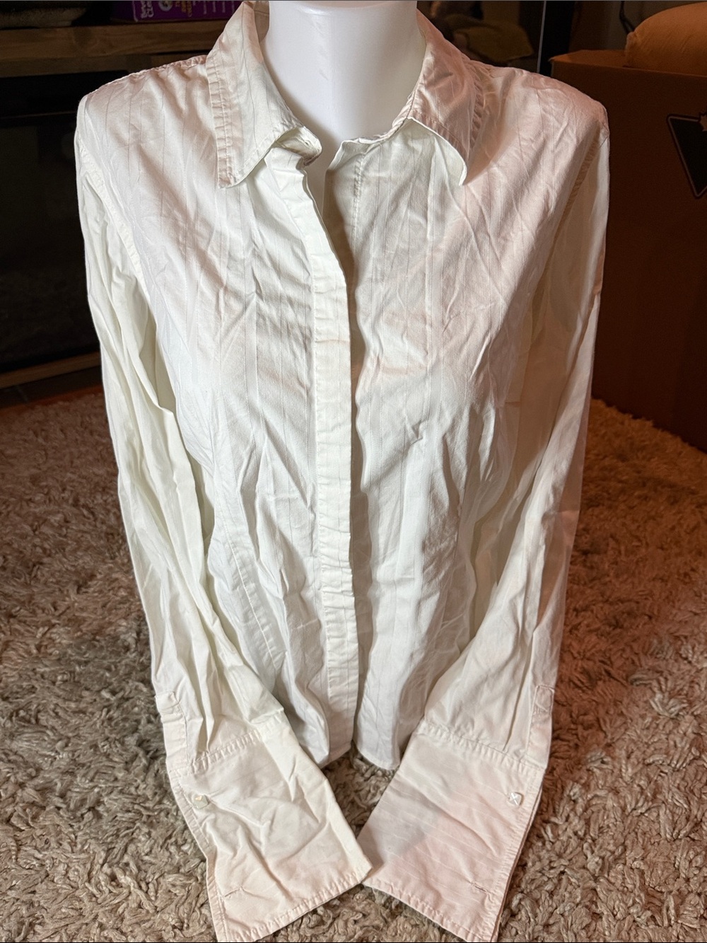 George White Button Down Shirt Long Sleeve Collared Blouse XL